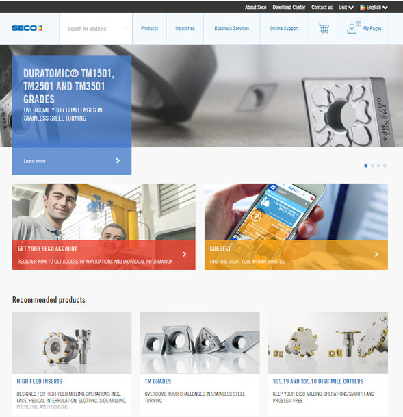 A Seco Tools weboldalának felhasználói fejlett online szolgáltatásokhoz férhetnek hozzá